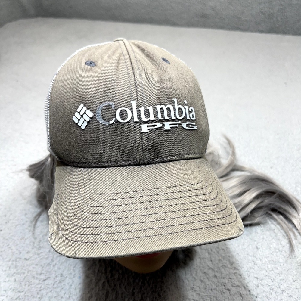 Columbia Hat Cap Fitted Small Medium Brown Gray PFG Fishing Outdoor Retro Men